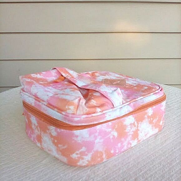Tie Dye Pink Peach and White Lunch Box Tote Soft Sided Zip Close 10" X 8… - Picture 3 of 9